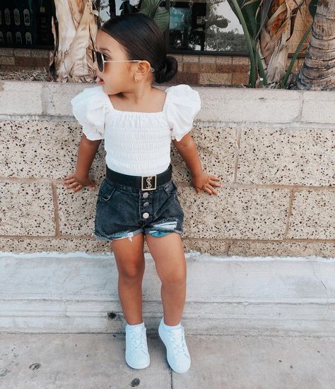 Kids Ootd Girl, Toddler Girl Outfits Summer, Fashion Baby Girl Outfits, Toddler Girl Style, Clothes Set, White Solid