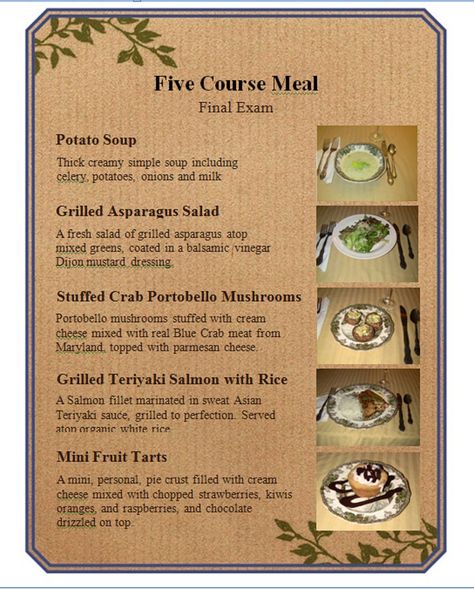 5 Course Meal Ideas Menu Dinner Parties, 6 Course Meal Menu Ideas, Course Dinner Menu Ideas, 5 Course Meal Menu Ideas, Italian Dinner Menu, Grilled Teriyaki Salmon, 5 Course Meal, Five Course Meal, Mini Fruit Tarts