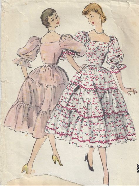 Vintage Clothes Patterns, Dancing Dresses, Patron Vintage, Dancing Dress, Fashion Illustration Vintage, Vintage Dress Patterns, Square Dancing, Fashion Design Drawings, 50s Dresses