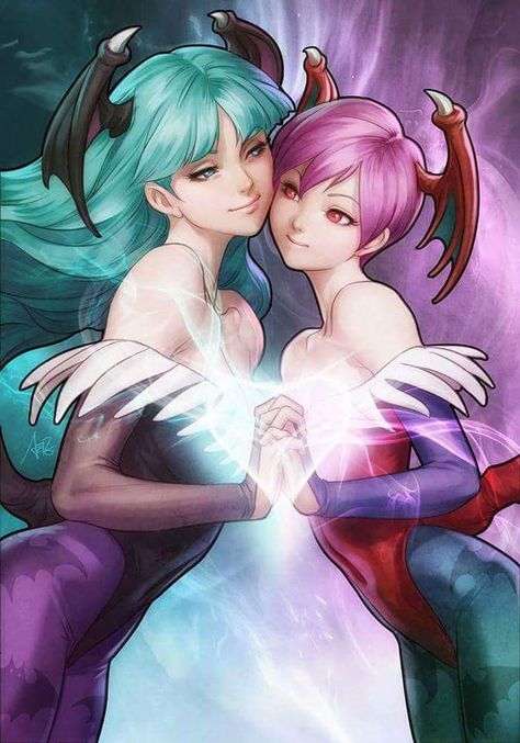 Morrigan and Lilith - Darkstalkers art by Artgerm Lilith Darkstalkers, Stanley Lau, Accel World, Capcom Art, Commercial Art, Video Game Art, Art Anime, Street Fighter, Game Character