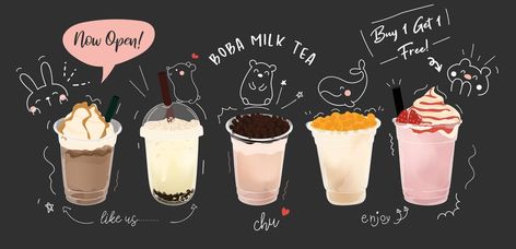 Ly Logo, Animal Fondant, Promotions Design, Milk Tea Boba, Advertisement Banner, Bubble Drink, Cute Food Wallpaper, Green Tea Drinks, Types Of Drinks