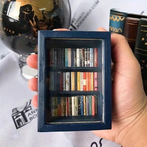 Tiny Bookshelf, Blue Bookshelves, Miniature Bookshelf, Mini Bookshelf, Encouraging Messages, Wood Bookshelf, Miniature Set, Wood Bookshelves, House Ornaments