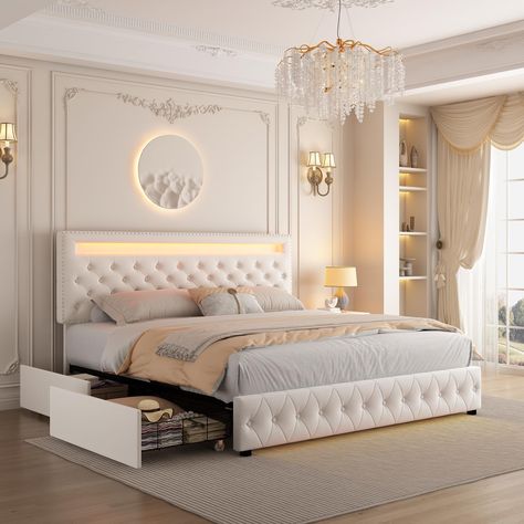 Lights Headboard, Led Bed, Steel Bed Frame, Upholstered Storage Bed, Led Beds, Bed With Led Lights, Led Bed Frame, Headboard With Lights, Queen Size Bed Frames