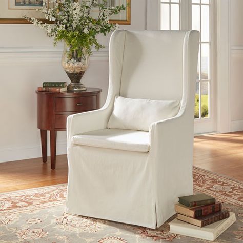 HomeHills Lisle White Slipcover Wingback Host Chair Sitting Room Off Kitchen, White Slipcover, Blue And White Coastal, White Slipcovers, Host Chairs, Parsons Dining Chairs, Big Sofas, Chair Slipcovers, Grey Dining