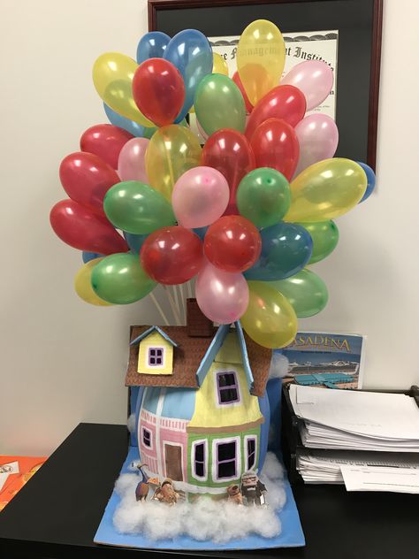 DIY Disney’s UP house pumpkin for decorating contest! Pumpkin Decorating Ideas Movie Up, Storybook Pumpkin Contest, Up House Pumpkin Decorating, Pumpkin Decor Contest, Pumpkin Ideas Contest, Pumpkin Decorations Contest, Pumpkin Office Contest, Pumpkin Contest Decorating Ideas, Up Pumpkin Decorating Contest