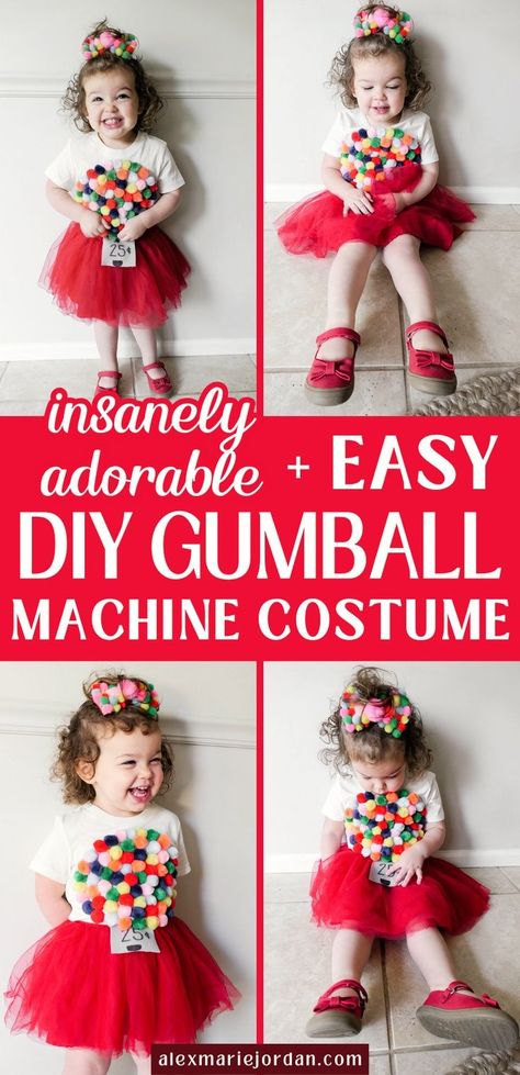 Toddler Girl Diy Halloween Costume, Toddler Girl Halloween Costume Diy, Easy Diy Toddler Costume, Diy Toddler Costumes Girl, Diy Toddler Girl Halloween Costume, Toddler Halloween Costumes Girl Diy, Easy Toddler Halloween Costumes, Bubblegum Machine Costume, Toddler Girl Costume Ideas