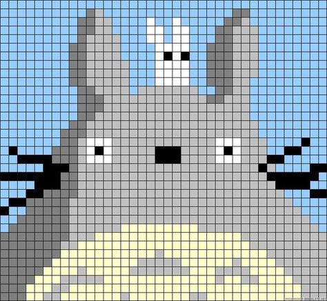 Totoro Granny Square Blanket Pixel Pattern Totoro Knitting, Pixel Crochet, Pixel Art Grid, Tapestry Crochet Patterns, Minecraft Pixel Art, Anime Pixel Art, Beaded Cross Stitch, Pixel Pattern, Pixel Art Pattern