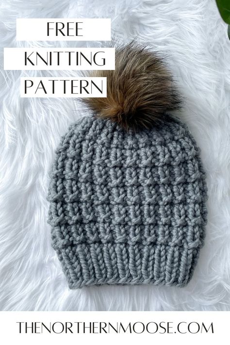 Knitted Hat Patterns Free Women, Chunky Hat Pattern, Chunky Yarn Patterns, Bulky Yarn Patterns, Easy Knit Hat, Beanie Knitting Patterns Free, Knit Beanie Pattern, Plaid Hat, Beanie Hat Pattern