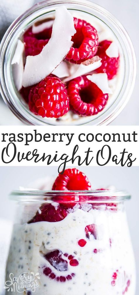 Raspberry Coconut Overnight Oats, Overnight Oats Recipe Coconut, Coconut Yogurt Overnight Oats, Overnight Oats With Raspberries, Coconut Overnight Oats Healthy, Raspberry Overnight Oats Healthy, Fridge Oats, Gluten Free Overnight Oats, Coconut Overnight Oats