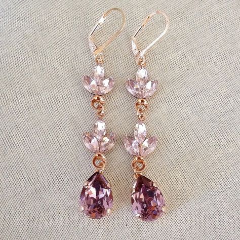 Ethereal Earrings, Mauve Jewelry, Mauve Earrings, Fantasy Accessories, Burgundy Earrings, Blush Earrings, Pink Crystal Earrings, Organization Jewelry, Earrings Chandelier