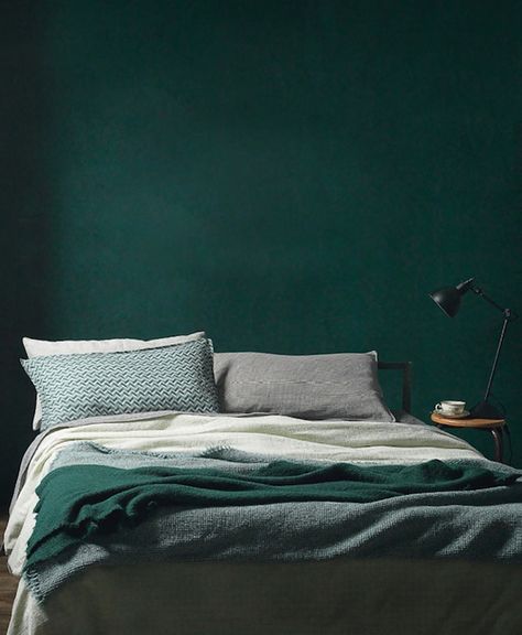 Dulux  Okete. Green Painted Walls, Dark Green Walls, Green Walls, Dark Walls, Trendy Bedroom, Gray Bedroom, Green Interiors, Green Rooms, Bedroom Green