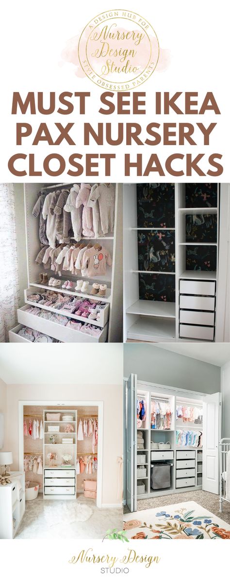 The chances are, you've already seen beautiful nursery closet transformations, courtesy of the IKEA PAX closet systems. Just in case you missed it though, we are rounding up our favorite IKEA PAX nursery closet hacks. Laundry Room Nursery Combo, Nursery Closet System, Nursery Armoire Closet, Nursery Closet Layout, Nursery Closet Without Doors, Custom Nursery Closet, Nursery Open Closet Ideas, Nursery No Closet, Nursery Walk In Closet