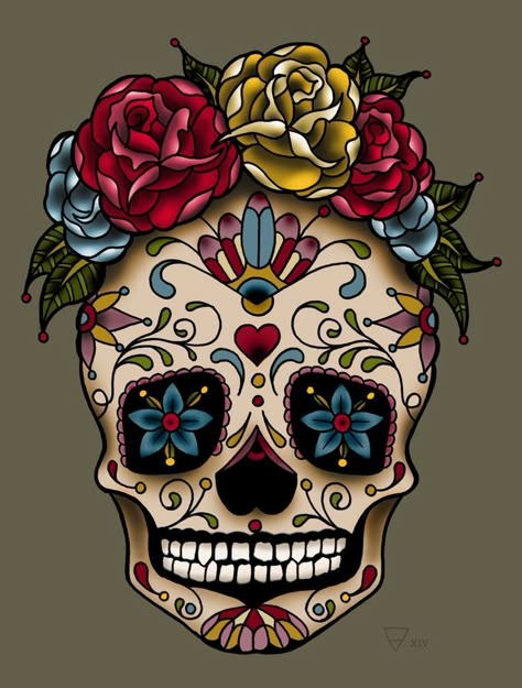 Day Of The Dead Skull Art, Sugar Skull Design Ideas, Mexican Skull Drawing, Sugar Skull Painting Ideas, Sugar Skull Drawings, Sugar Skull Art Painting, Skull Art Painting, Sugar Skull Ideas, Sugar Skull Art Print