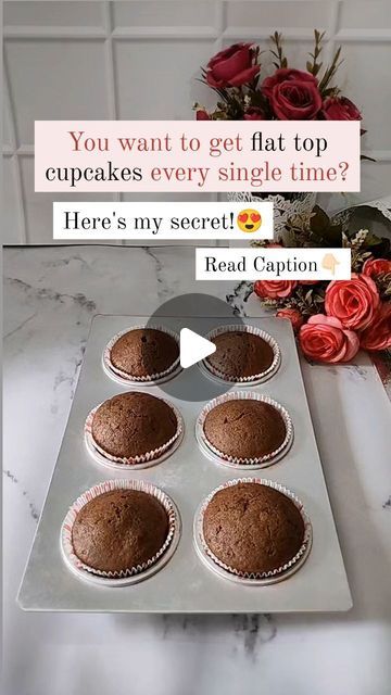 Esha's Cupcakin Around® on Instagram: "Flat top on cupcakes is what all of us want. But achieving them perfectly is the tricky part. Follow these steps below to achieve👇🏻  ▪️Use only room temperature ingredients.  ▪️Don't overmix your batter.  ▪️Don't overfill your cupcake batter in the mould. Always fill only till the half of the mould.  ▪️ Bake at 150° for 15-18 mins.   And Tadaaa 🎉 you will get the best flat top cupcakes every single time.  Found this helpful? Let me know in the comments👇🏻  Liked the content do follow @eshas_cupcakinaround for more baking tips✅  (Baking hacks, beginners, baking, cake artists, bakers, new bakers, Baking tips) #reels #reelsinstagram #bakinghacks #bakery #bakersofinstagra #customisedcakes #bakersofinstagram #bakingtips" Flat Top Cupcakes, Beginners Baking, Baking Hacks, Best Flats, Baking Cake, Baking Tips, Flats Top, All Of Us, Cupcake