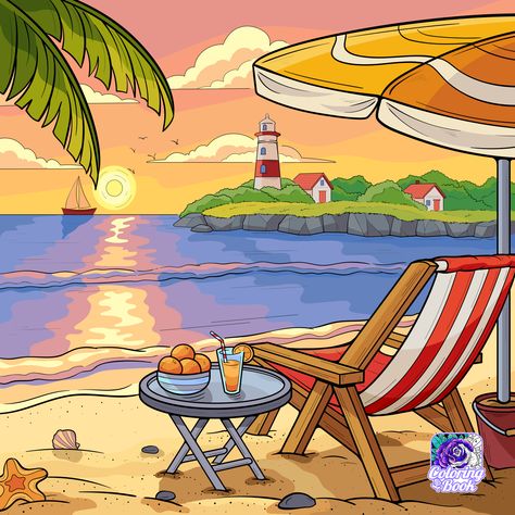 Summer Drawings, Beach Drawing, Modern Art Canvas Painting, Summer Party Themes, Digital Painting Portrait, Dance Images, Detailed Coloring Pages, Beach Wallpaper, Summer Wallpaper