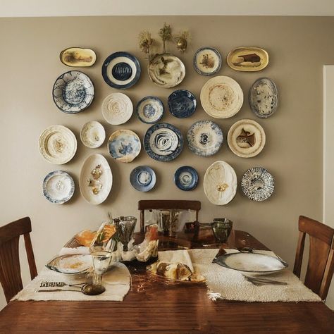 12 Affordable Ideas for Large Wall Decor - Iamcivilengineer Decorating A Long Wall, Blank Wall In Kitchen Ideas, Large Kitchen Wall Decor, Wall In Kitchen, Kitchen Redesign, Concrete Home, Long Walls, Plate Decor, Branch Decor