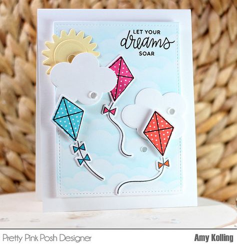 Pretty Pink Posh / New Release Blog Hop! K For Kite, Kite Invitation, Handmade Cards With Kites, Paint The Paper Kites, Kites Craft, Kites For Kids, Kite Designs, Simple Birthday Decorations, Sewing Cards