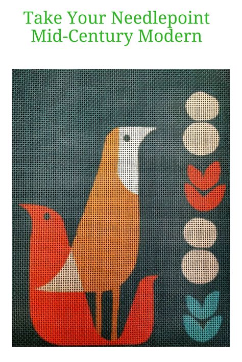 Retro, vintage, mid century - call it what you like, this is a stylish contemporary needlepoint project that will look great on your wall and be fun and easy to stitch. Modern Needlepoint, Needlepoint Accessories, Needlepoint Pillow Kits, Lazy Daisy Stitch, Tapestry Kits, Needlepoint Tapestry, Embroidery Patterns Vintage, Needlepoint Designs, Needlepoint Pillows