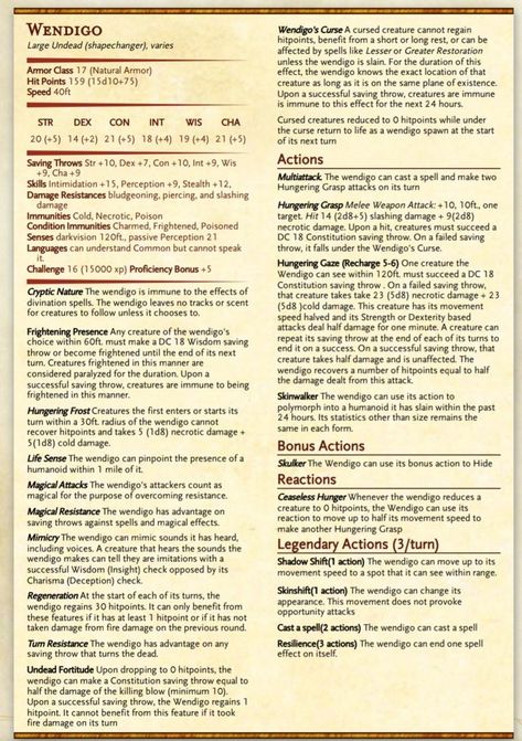 Wendigo Monsters, Dnd Statblocks, Dnd Reference, Dnd Monster, Dnd Druid, Dnd Stats, Icewind Dale, Dungeon Master Screen, Dnd Homebrew