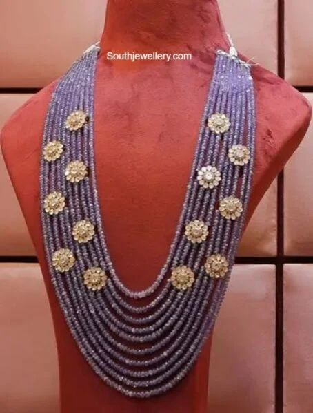 Beads Necklace Indian, Sapphire Beads Necklace, Beads Long Necklace, Purple Bead Necklace, Kundan Jewellery Bridal, Stone Bead Jewelry, Sapphire Beads, Diamond Wedding Jewelry, Jewellery Bridal