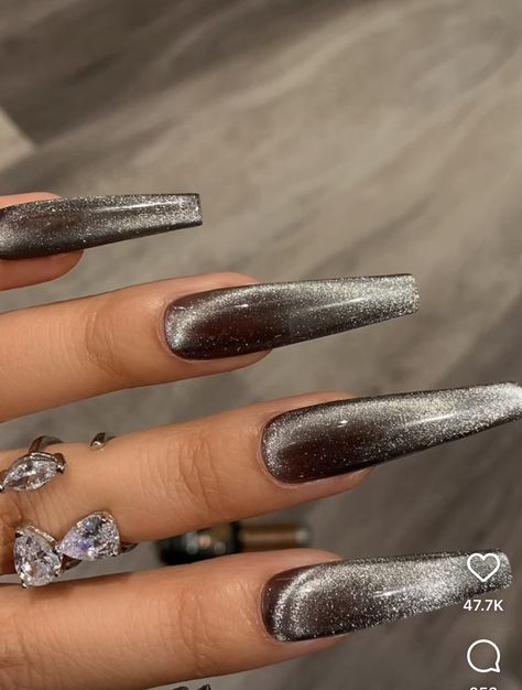 Dark Gray Sparkle Nails, Dark Silver Nails, Grey Sparkly Nails, Nails Pics, Nye Nails, Grey Nail Designs, Velvet Nails, Pink Ombre Nails, Gray Nails