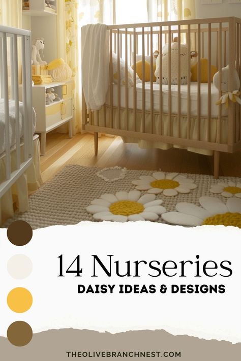 Mustard Nursery Ideas, Sage And Yellow Nursery, Green Yellow Nursery, Flower Nursery Baby Girl, Daisy Nursery Theme, Green And Yellow Nursery, Yellow Nursery Ideas, Blue And Yellow Nursery, Yellow Nursery Girl