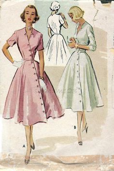 40s Mode, 1950s Dress Patterns, Cutout Neckline, Patron Vintage, 1950 Fashion, Vintage 1950s Dress, Vintage Dress Patterns, Vintage 1950s Dresses, 1950s Style