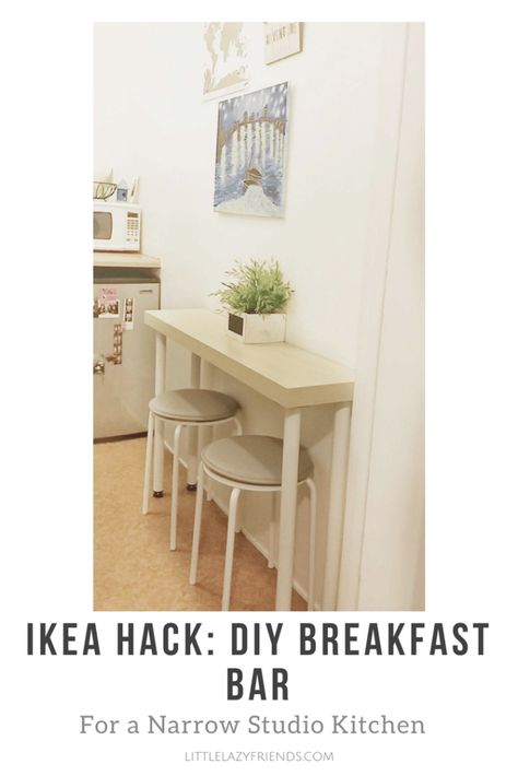 Create a small dining area in your studio with this simple DIY! With these easy steps and materials, you can make your own breakfast bar. Diy Breakfast Bar, Bar Chairs Diy, Breakfast Bar Table, Ikea Bar, Breakfast Bar Chairs, Diy Breakfast, Kitchen Bar Table, Small Dining Area, Deco Studio