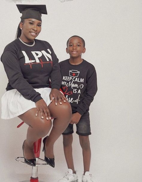 Black Nurse Graduation Pictures Lpn, Lpn Black Women, Lpn School Aesthetic, Lpn Graduation Pictures Photo Ideas, Lpn Pictures, Nursing Graduation Pictures With Kids, Lpn Photoshoot Ideas, Lpn Aesthetic, Lpn Graduation Party