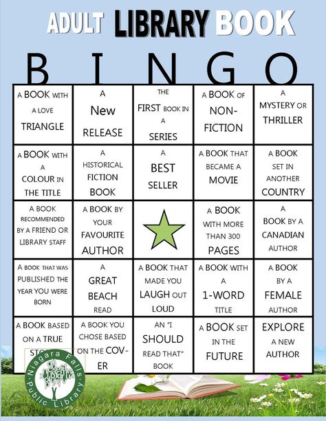 Adults book bingo Summer Reading Ideas, Passive Programming Library, Book Bingo, Reading Bingo, Passive Programs, Library Games, Summer Reading Challenge, Reading Club, Library Activities