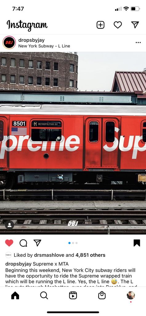 Supreme MTA Collaboration Subway Train Wrap Train Wrap Advertising, Subway Advertising, New York Subway, Subway Train, New York City, Engineering, Train, Red, Instagram