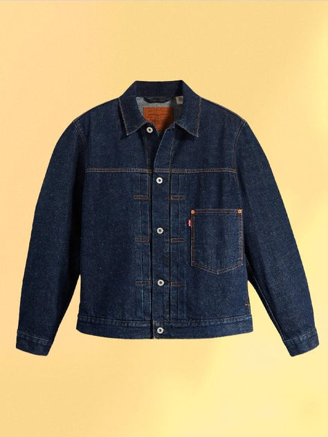 Based on a WW II–era archival model, this brawny denim jacket possesses a whole lot more juice than your average thrift-store trucker. Type 2 Denim Jacket Outfit Men, Shop Mens Clothing, Off Black, Trucker Jacket, Gq, Thrift Store, Wardrobe Staples, Classic Style, Levi's