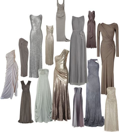 "14" shades of grey, created by kalliopaki on Polyvore Horseshoe Bend Elopement, Grey Gown, Silver Bridesmaid, Grey Bridesmaids, Always A Bridesmaid, Grey Bridesmaid Dresses, Classy Style, Wedding Design, Beautiful Gowns