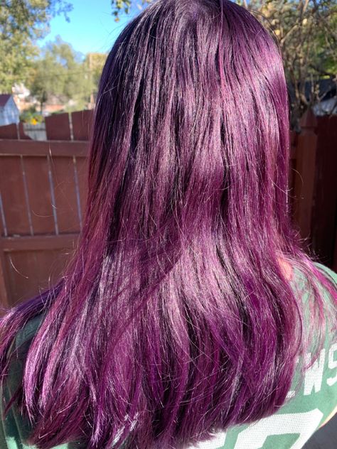 Close-up of purple haze hair color Purple Dye On Brown Hair No Bleach, Purple And Brown Hair Aesthetic, After Midnight Manic Panic, Manic Panic Midnight Blue, Manic Panic Purple, Manic Panic Hair, Medium Brown Hair, Manic Panic, Medium Brown