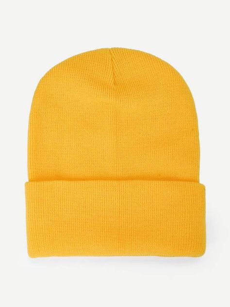 Shein Plain Beanie Hat Face Cap, Plain Caps, Cap Art, Cute Beanies, Soft Hats, Curl Styles, Mermaid Blanket, Yellow Fashion, Colorful Boho