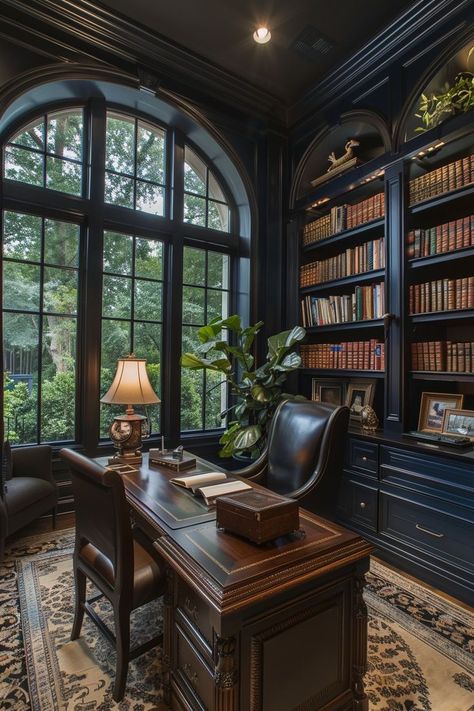 Victorian Office Ideas, Office English Style, English Office Design, Victorian Style Office, Library Office Room Ideas, Victorian Office Decor, Victorian Home Office, Romantic Gothic Home Decor, Home Library Office