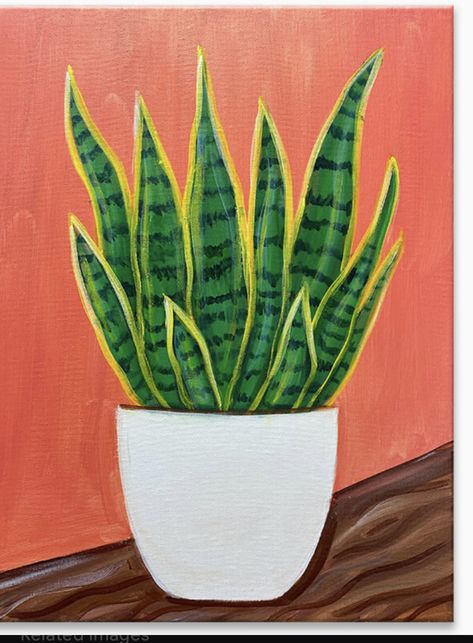 Easy Mexican Painting Ideas, Canvas Painting Ideas Plants, Cute Plant Paintings, Easy Succulent Painting, Painting Ideas Meaningful, Snake Plant Painting, House Plant Painting, Plant Painting Acrylic, Plant Canvas Painting