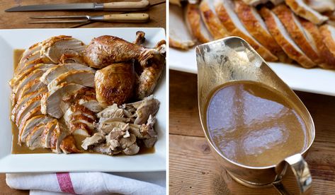 Ina Garten Roast Turkey, Make Ahead Turkey Gravy Recipe, Make Ahead Turkey, Make Ahead Gravy, Roast Turkey Gravy, Reheat Turkey, Turkey And Gravy, Make Ahead Turkey Gravy, Thanksgiving Menu Recipes