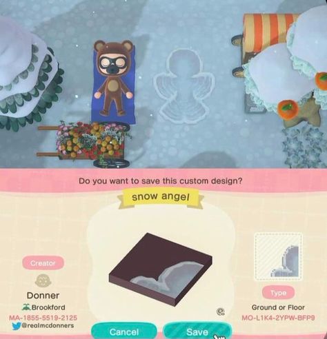 Acnh Snow Angel Code, Acnh Snow Design, Snow Codes Acnh, Acnh Wintercore Island, Acnh Snow Code, Animal Crossing Design Codes Winter, Winter Wonderland Acnh, Acnh Winter Wonderland Ideas, Animal Crossing Snow Path