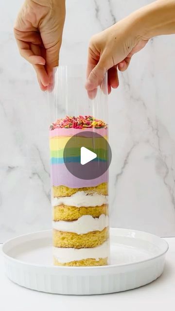 hello, Yummy on Instagram: "Rainbow Tsunami Cake 🎂 🌈 we’ve seen these cascading cakes over princesses but had to make our own simple rainbow one! My goal was to make a super easy recipe kids could make so head to my story to see the two ingredient frosting and check out ALL the post details on the site! (Link in bio) or URL: https://helloyummy.co/easy-tsunami-cake-recipe/  PS: this past weekend was also my daughter’s bday so check my stories for another fun cake idea 🎂🦋🌈" Easy Diy Layered Birthday Cake, Diy Rainbow Cake Easy, Diy Birthday Cake For Girls Easy, Rainbow Sheet Cake Ideas, Simple Rainbow Cake, How To Make A Rainbow Cake Topper, Easy Recipe Kids, Easy Rainbow Cake Recipe, Tsunami Cake