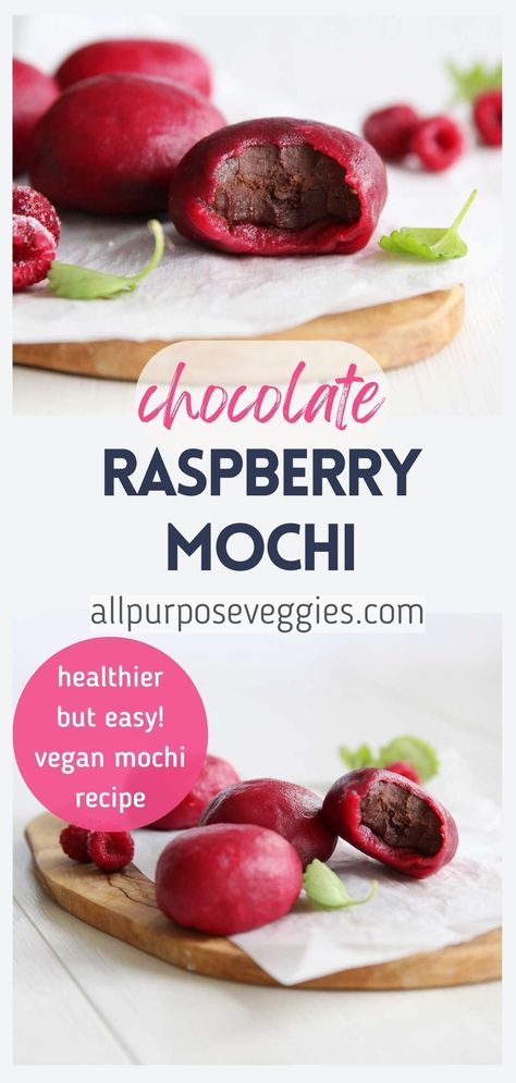 Vegan Mochi Recipe, Mochi Recipe Microwave, Mochi Recipes, Chocolate Mochi, Hazelnut Filling, Japanese Dessert Recipes, Mochi Recipe, Asian Dessert, Raspberry Chocolate