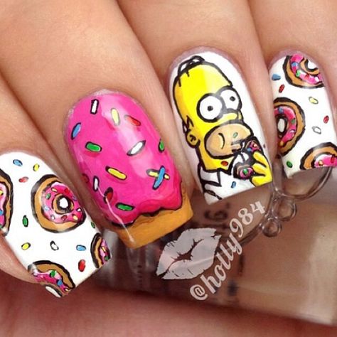 The Simpsons #NailArt - #ManicureMonday Designs For Long Nails, Kutek Disney, Unghie Nail Art, Crazy Nails, Disney Nails, Nail Swag, I Love Nails, Cute Nail Art, Cute Nail Designs