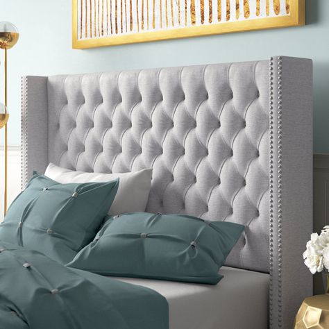 Tickhill Upholstered Wingback Button Tufted Headboard Button Tufted Headboard, Wingback Headboard, Tufted Headboard, Bedroom Furniture Beds, Upholstered Headboard, Tufting Buttons, Nailhead Trim, Box Spring, Headboards For Beds