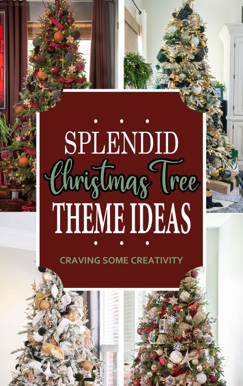 Collage of Christmas tree theme ideas including red, Victorian, elegant gold, and cottage with post title overlay. Decorating A Green Christmas Tree, Christmas Tree Themes Traditional, Outdoor Themed Christmas Tree, Best Decorated Christmas Trees, Christmas Tree Decor Color Ideas, Christmas Ornaments Color Scheme, Year Round Christmas Tree Ideas Seasons, Christmas Tree Traditional Colors, Year Round Tree Decorations