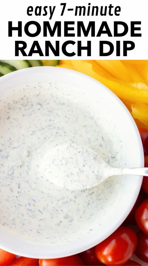 This homemade dill ranch dip is a breeze to whip up, taking less than 10 minutes from start to finish. Taste-tested at a Super Bowl party, the winning combination of sour cream, Greek yogurt, mayo, and a blend of herbs and spices is super easy to make and perfect for dipping a variety of foods like veggies, fries, chicken tenders, and wings. Just mix the ingredients together in a bowl and you're ready to enjoy a flavorful dip that's sure to be a hit at any gathering or snack time. Diy Ranch Dip, Ranch Dill Dip, Ranch Dip Recipe Sour Cream, Dill Ranch Dip, Sour Cream Ranch Dip, Greek Yogurt Mayo, Creamy Ranch Dip, Dill Ranch, Diy Ranch