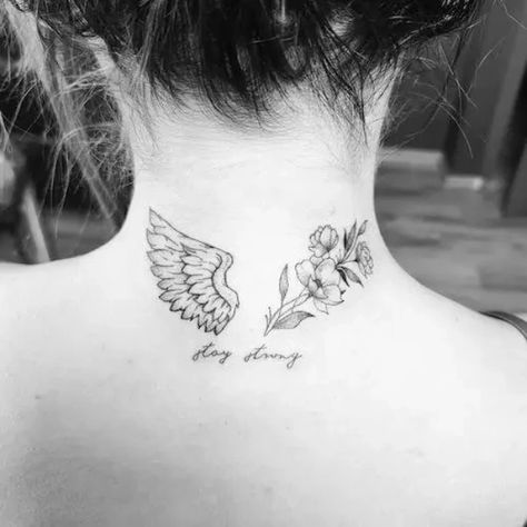 Flower And Angel Wing Tattoo, Angel Wings Flowers Tattoo, Angel Wing Flower Tattoo, Flower Angel Wings Tattoo, Wings With Flowers Tattoo, Half Butterfly Half Angel Wing Tattoo, Thistle Rose Tattoo, Wing Tattoo Meaning, Angel Wing Tattoo Memorial