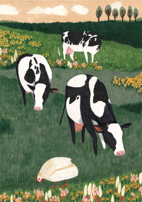 Cow Illustration, Cocoppa Wallpaper, Cute Paintings, Cow Art, Naive Art, Cute Little Drawings, Funky Art, الرسومات اللطيفة, 귀여운 동물