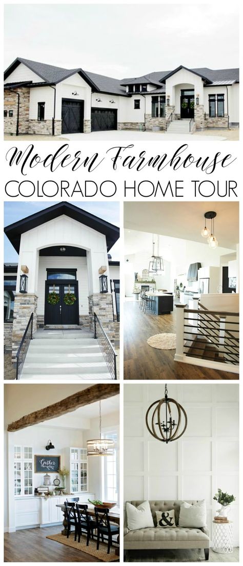 Custom Built Modern Farmhouse Home Tour with Household No 6 | You'll find rustic barn wood beams, vaulted ceilings, wood floors and farmhouse style goodness, with a twist. Ariel Modern, Interior Design Minimalist, Modern Farmhouse Home, Design Exterior, Farmhouse Exterior, Farmhouse Homes, Style At Home, Barnwood, A Collage