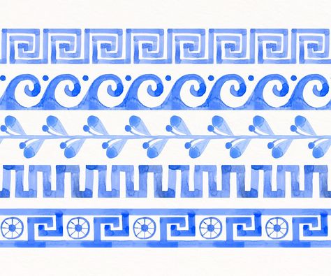 Greek Geometric Pattern, Watercolor Frame Border, Greece Pattern, Greek Illustration, Greek Images, Greek Border, Greek Print, Ancient Greece Art, Greece Design