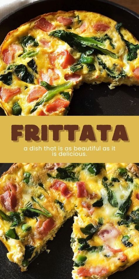 Frittata Ingredients: 6 large eggs 1/4 cup milk 1 cup bell peppers, diced 1 cup spinach, chopped 1/2 cup onion, diced 1 cup cherry tomatoes, halved 1/2 cup feta cheese, crumbled 2 tablespoons olive oil Salt and pepper to taste #Frittata #Veggies Egg Frittata Recipes, Fritata Recipe, Frittata Recipes Breakfast, Onion Frittata, Healthy Frittata, Veggie Frittata, Vegetable Frittata, Spinach Frittata, Bell Pepper Recipes